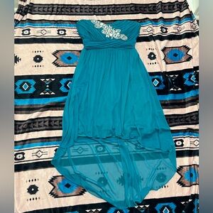 City Triangles Teal Strapless High Low Dress